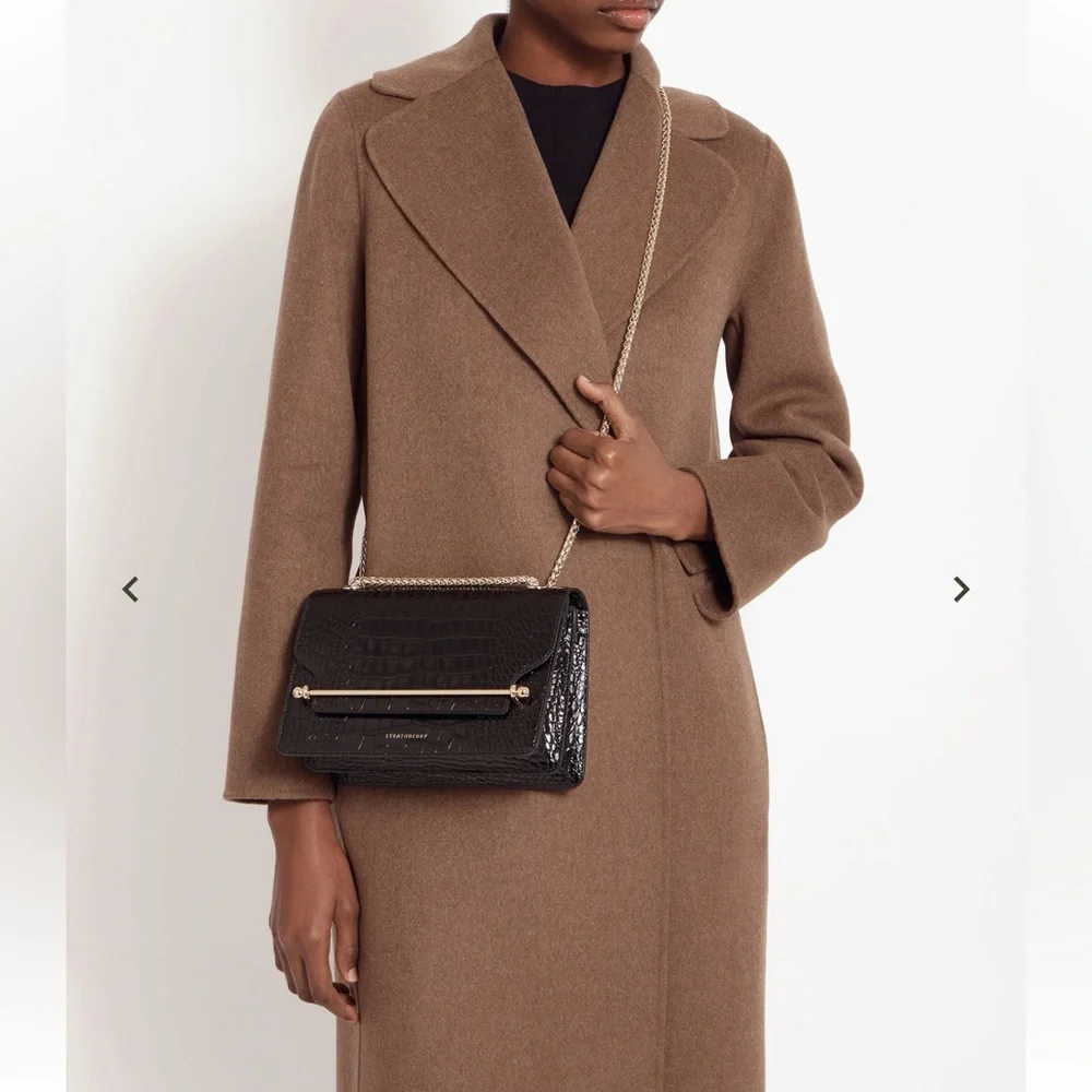 Like new Strathberry East/West Black Croc-Embossed Crossbody with Gold Chain - Picture 6 of 15